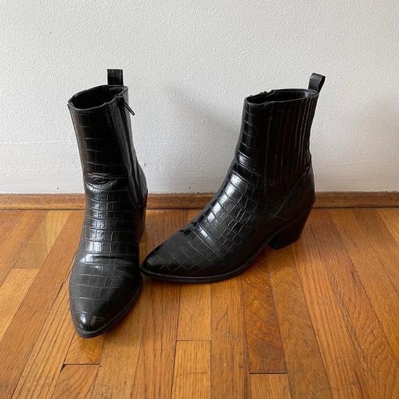 Black Croc Skin Boots - Picture 5 of 7